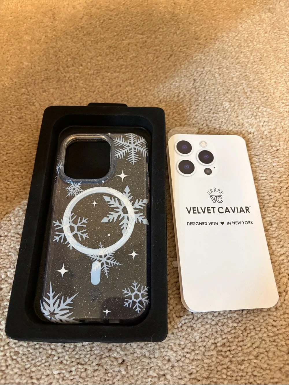 Velvet Caviar Snow Angel Glitter iPhone Case - Light Blue & White